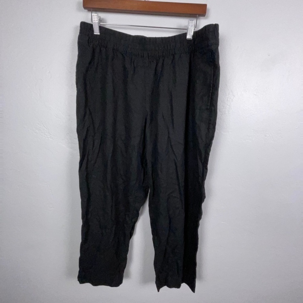 Old Navy Pants Women L Petite Black Linen Blend Straight High Rise Comfort Waist